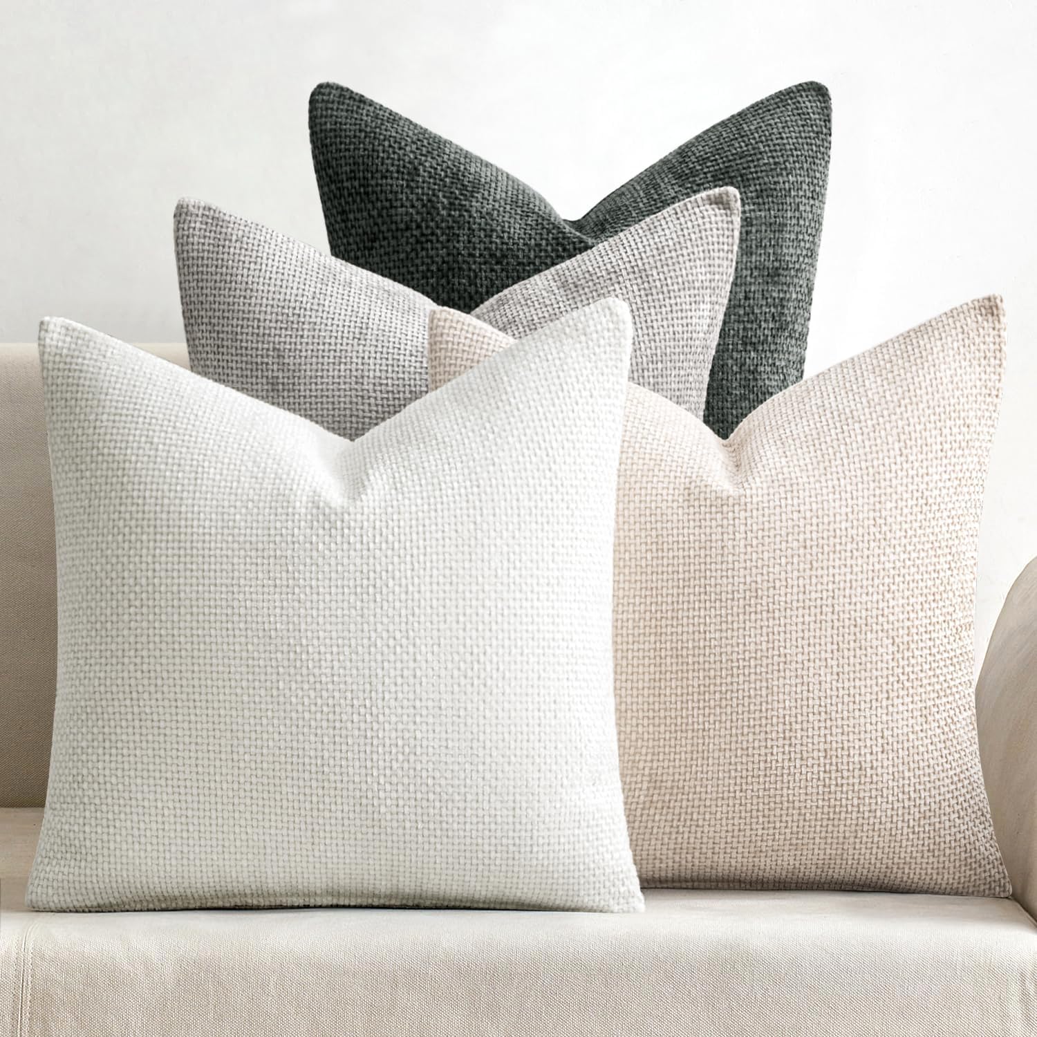 MIULEE Pack of 4 Couch Throw Pillow Covers 18x18 Inch Neutral Soft Decorative Chenille Pillow Covers Farmhouse Boho Cushion Covers for Mid Century Modern Spring Home Decor Sofa Bedroom Living Room