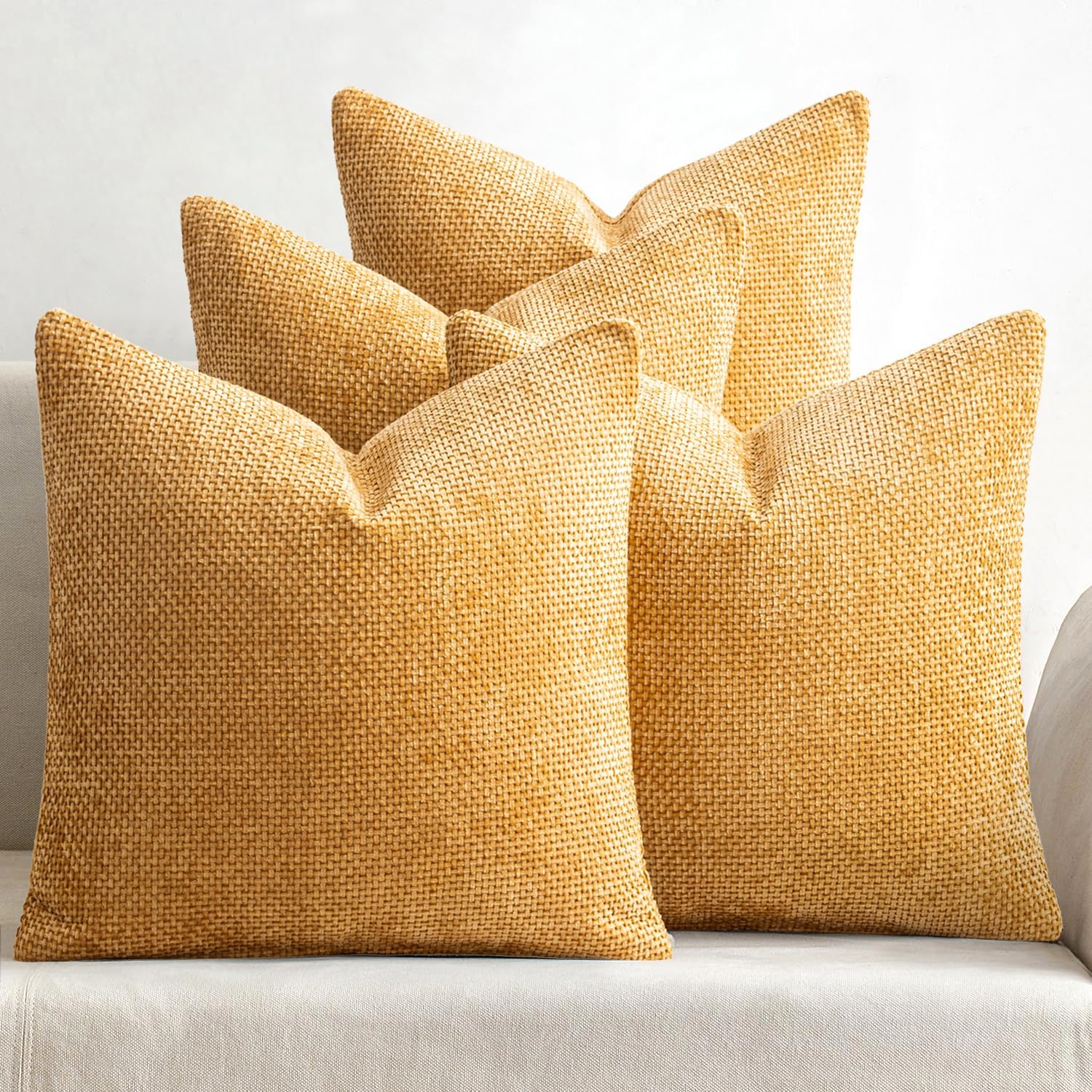 MIULEE Pack of 4 Couch Throw Pillow Covers 18x18 Inch Neutral Soft Decorative Chenille Pillow Covers Farmhouse Boho Cushion Covers for Mid Century Modern Spring Home Decor Sofa Bedroom Living Room